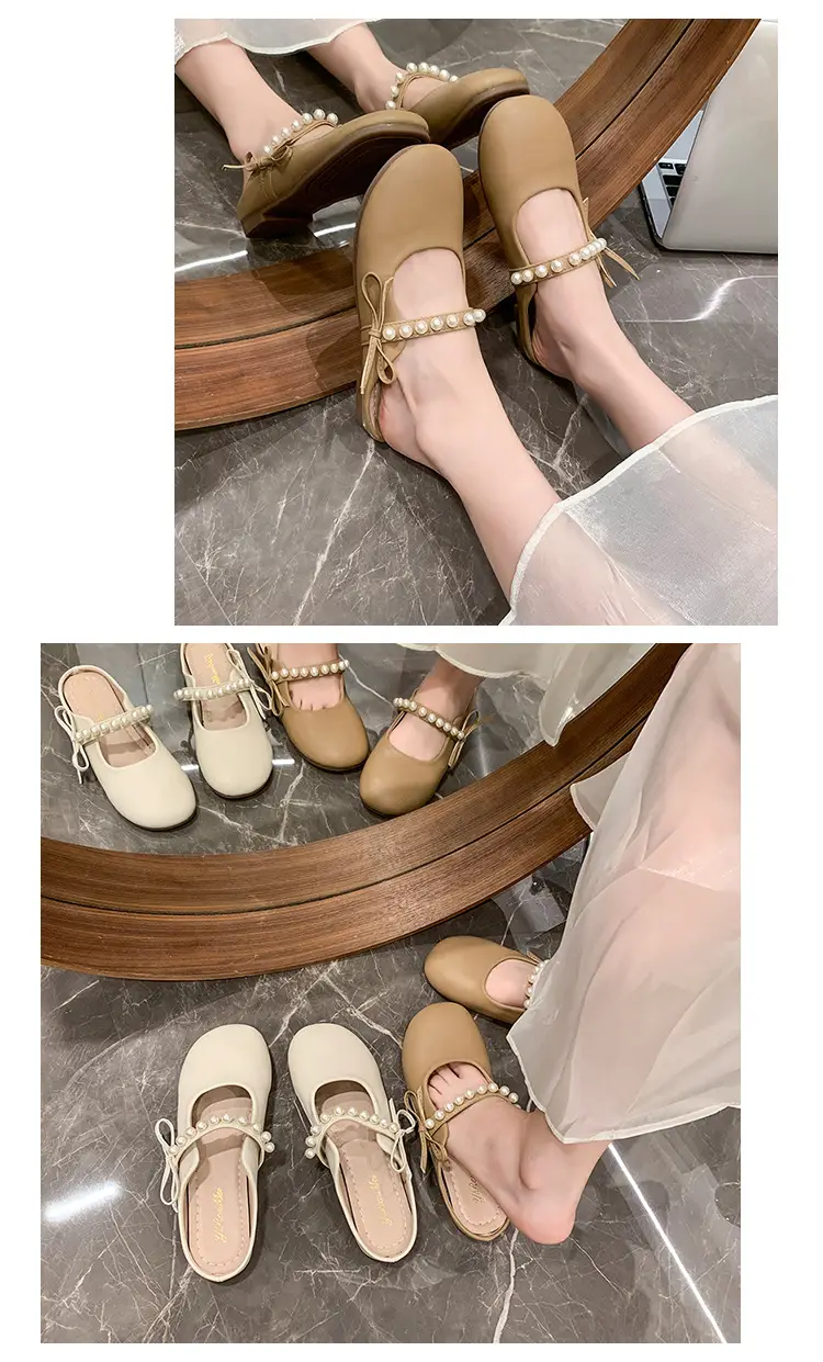 Slippers for Women 2025 Summer New Soft-Soled Granny Shoes Pearl Bow Small Fragrant Style Outer Wear Baotou Sandals for Women — feature 10