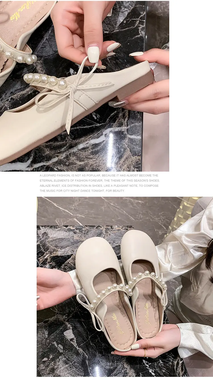 Slippers for Women 2025 Summer New Soft-Soled Granny Shoes Pearl Bow Small Fragrant Style Outer Wear Baotou Sandals for Women — feature 12