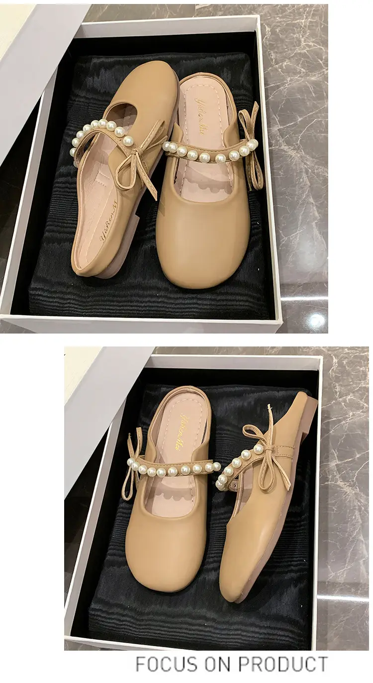 Slippers for Women 2025 Summer New Soft-Soled Granny Shoes Pearl Bow Small Fragrant Style Outer Wear Baotou Sandals for Women — feature 13