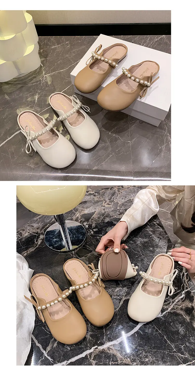 Slippers for Women 2025 Summer New Soft-Soled Granny Shoes Pearl Bow Small Fragrant Style Outer Wear Baotou Sandals for Women — feature 14