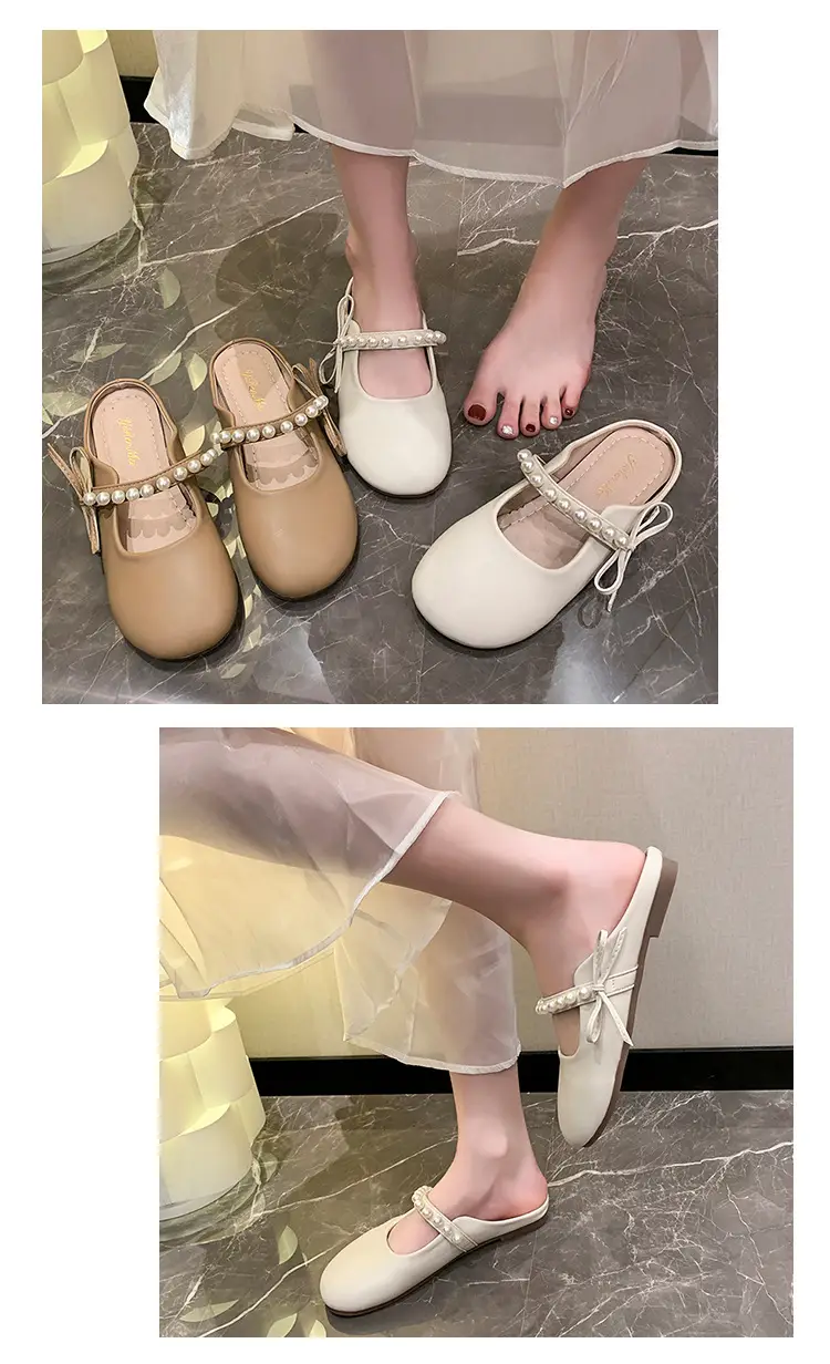 Slippers for Women 2025 Summer New Soft-Soled Granny Shoes Pearl Bow Small Fragrant Style Outer Wear Baotou Sandals for Women — feature 4