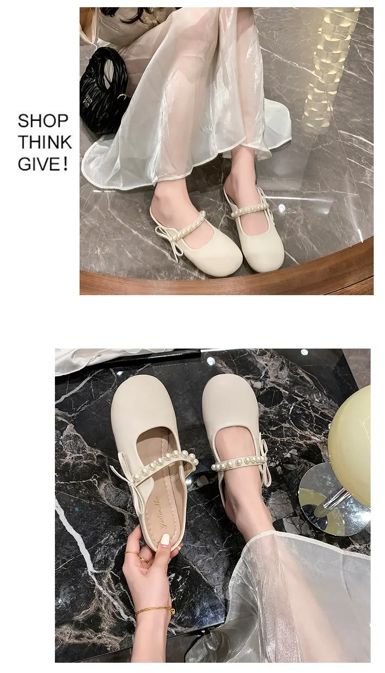 Slippers for Women 2025 Summer New Soft-Soled Granny Shoes Pearl Bow Small Fragrant Style Outer Wear Baotou Sandals for Women — feature 5