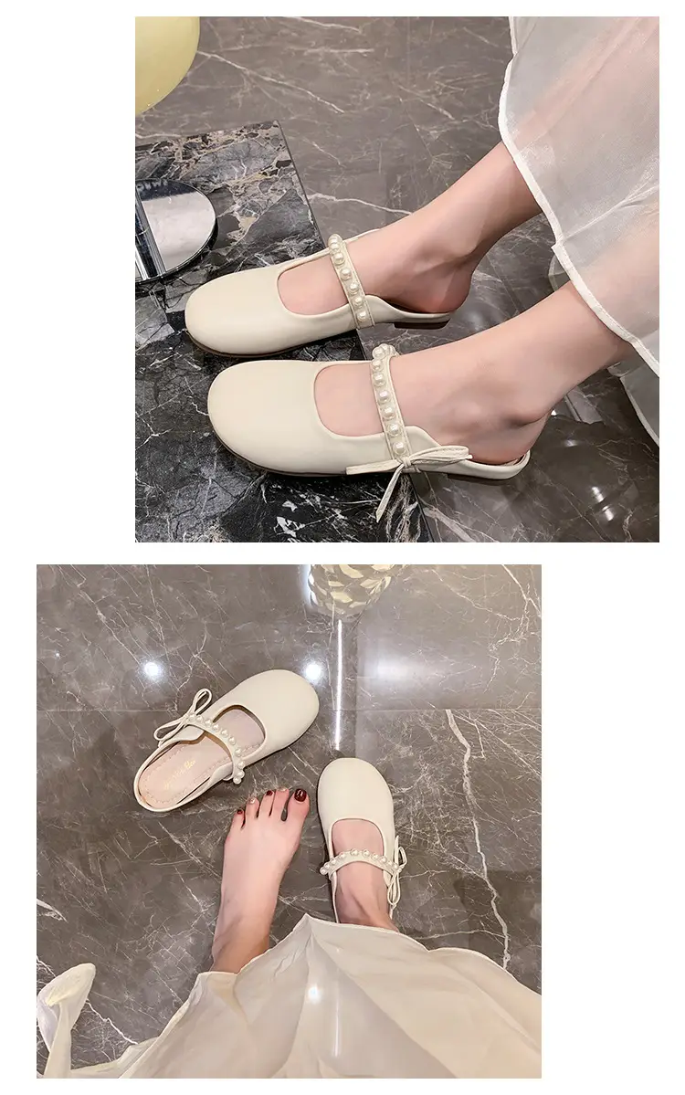 Slippers for Women 2025 Summer New Soft-Soled Granny Shoes Pearl Bow Small Fragrant Style Outer Wear Baotou Sandals for Women — feature 6