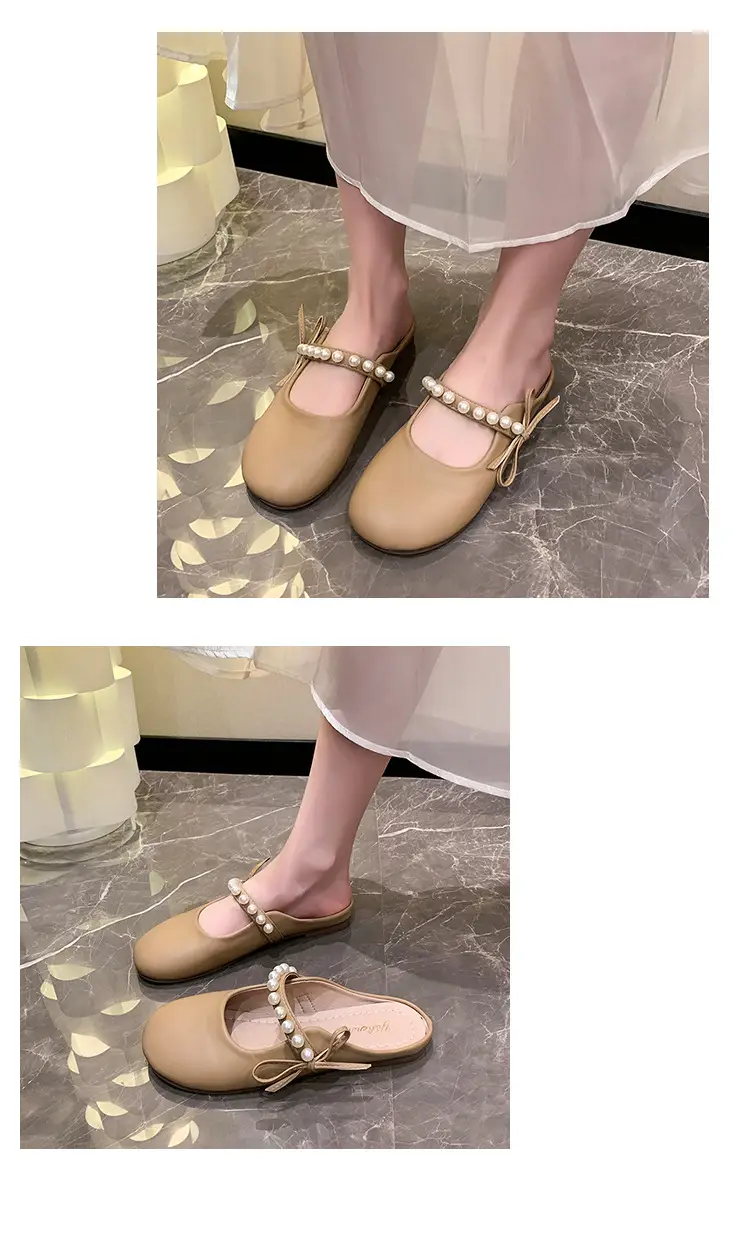 Slippers for Women 2025 Summer New Soft-Soled Granny Shoes Pearl Bow Small Fragrant Style Outer Wear Baotou Sandals for Women — feature 7