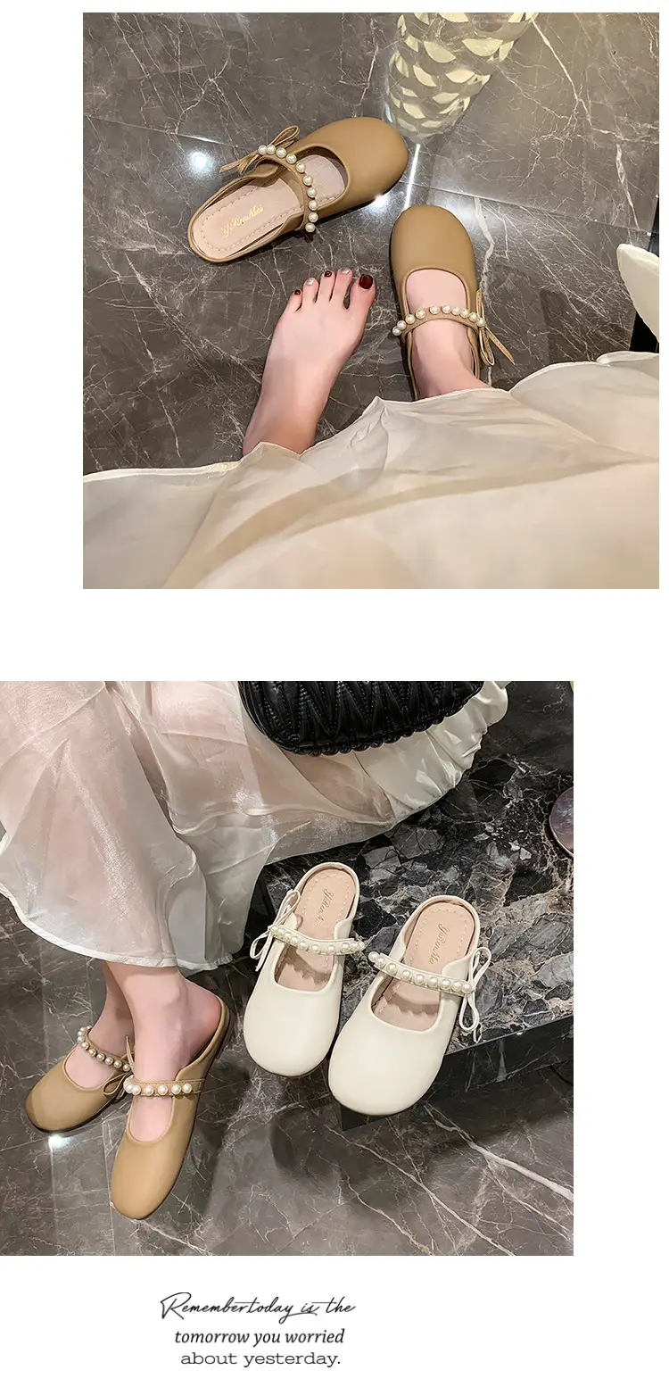 Slippers for Women 2025 Summer New Soft-Soled Granny Shoes Pearl Bow Small Fragrant Style Outer Wear Baotou Sandals for Women — feature 8