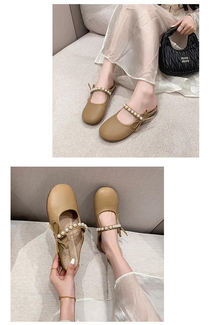 Slippers for Women 2025 Summer New Soft-Soled Granny Shoes Pearl Bow Small Fragrant Style Outer Wear Baotou Sandals for Women — feature 9