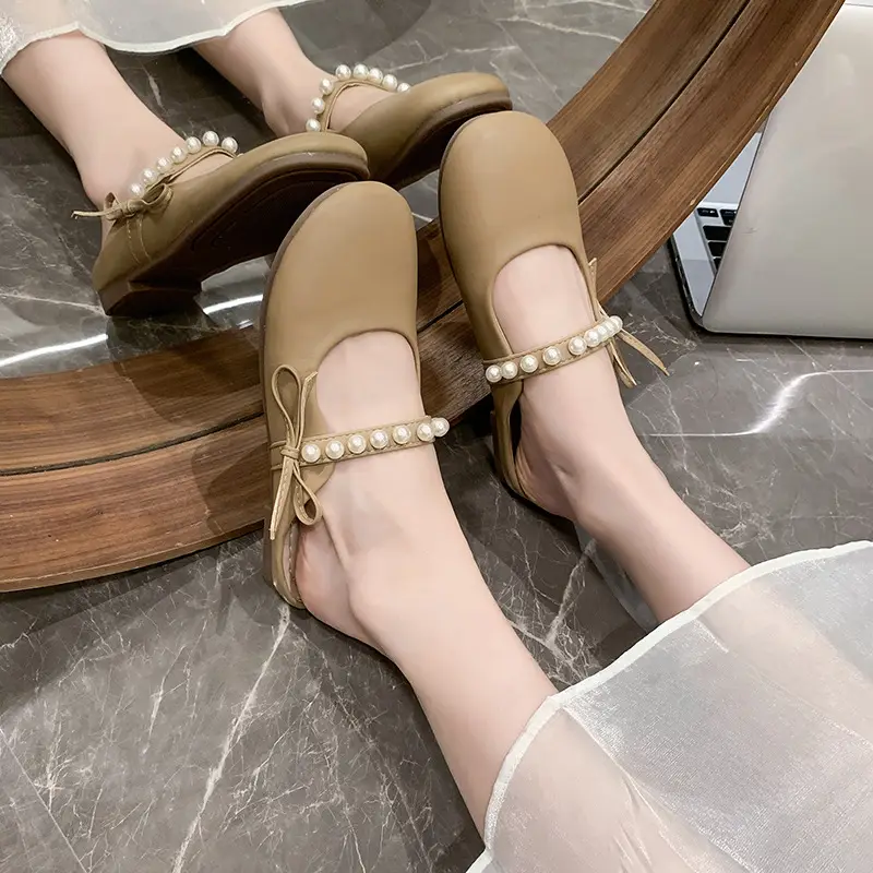 Slippers for Women 2025 Summer New Soft-Soled Granny Shoes Pearl Bow Small Fragrant Style Outer Wear Baotou Sandals for Women - Image 2