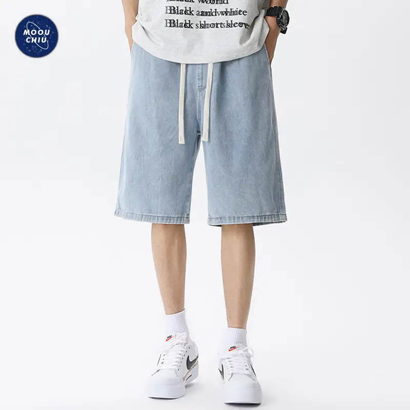 Men Denim Shorts Light Blue Loose Fit 5Pc - Image 4