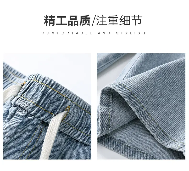 Men Denim Shorts Light Blue Loose Fit 5Pc — feature 3