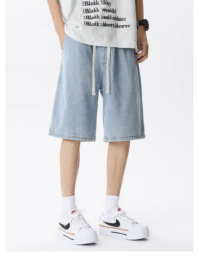 Men Denim Shorts Light Blue Loose Fit 5Pc — feature 8