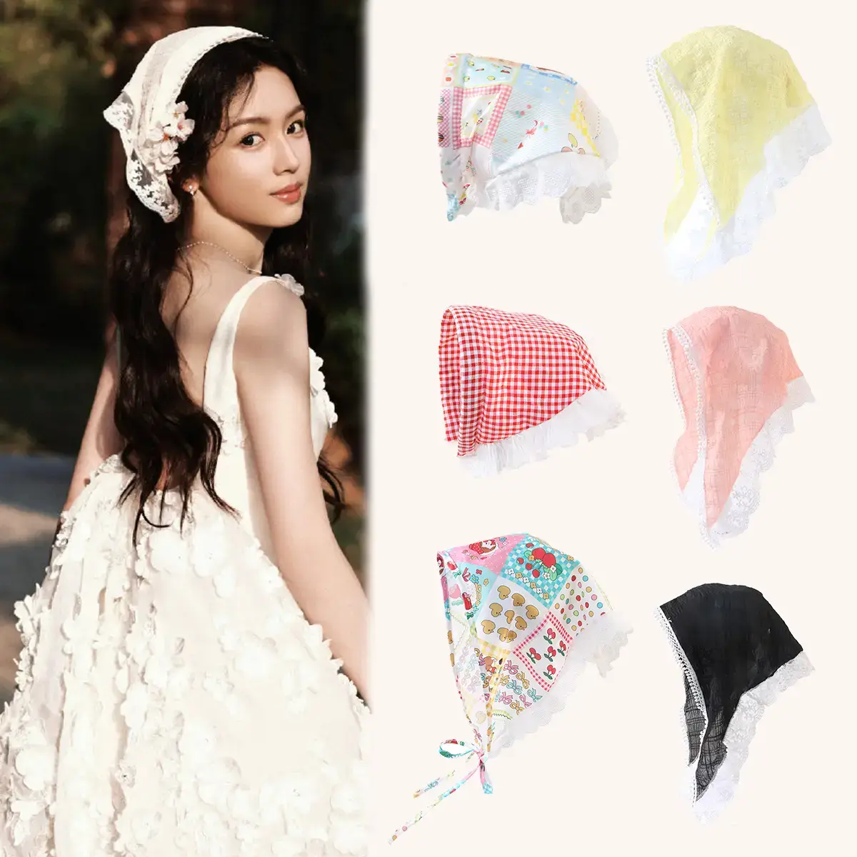 White Lace Hair Belt with Triangle Scarf Set - Image 30