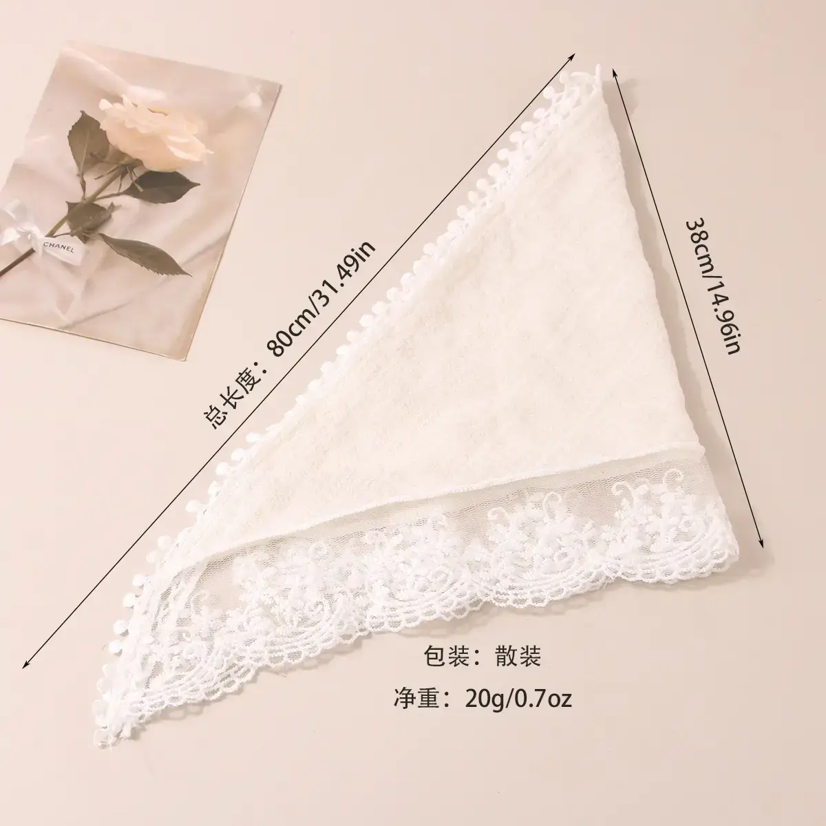 White Lace Hair Belt with Triangle Scarf Set — feature 1