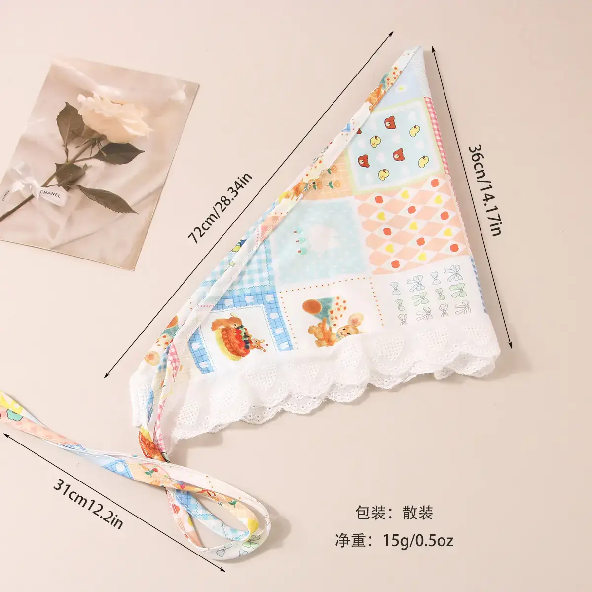 White Lace Hair Belt with Triangle Scarf Set — feature 2