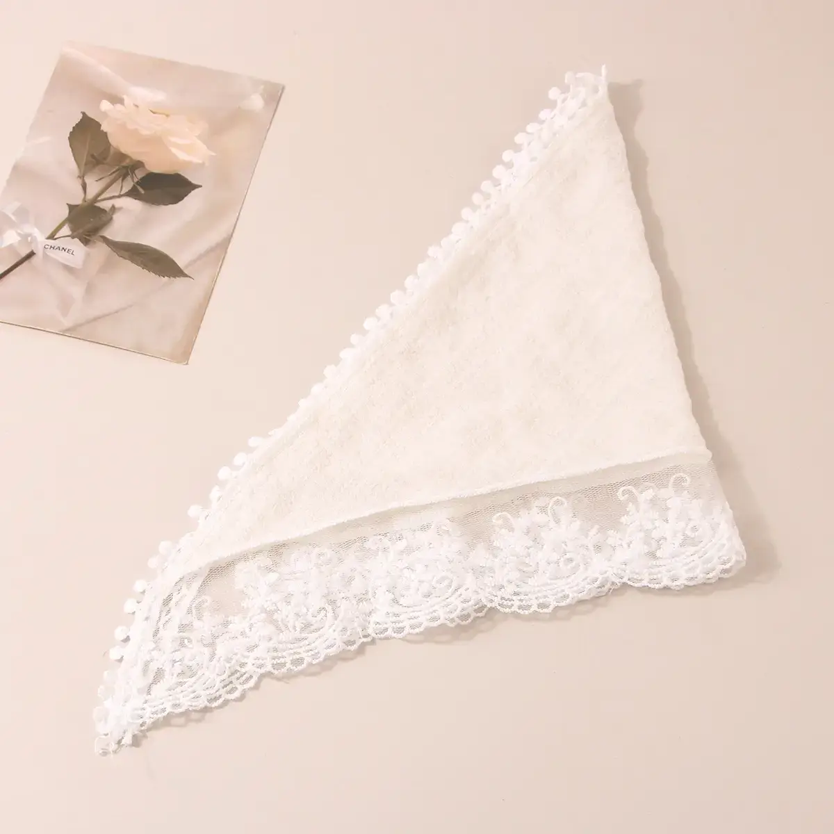 White Lace Hair Belt with Triangle Scarf Set - Image 15