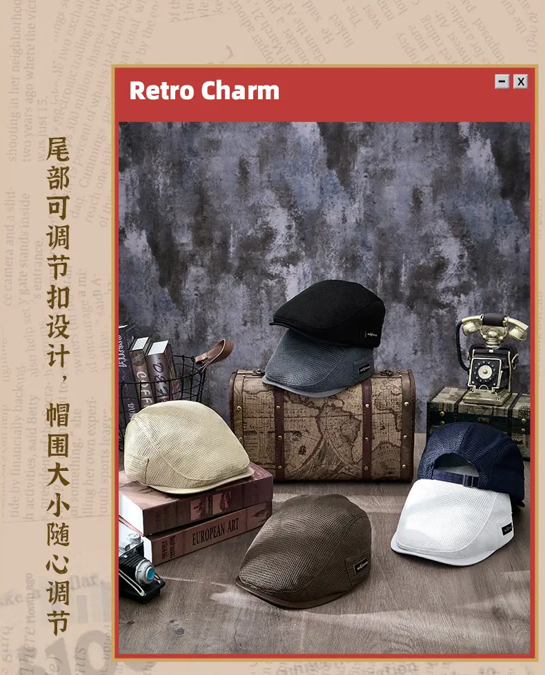 2025 Spring Summer Peaked Cap Breathable Retro Mesh Sun Hat — feature 15