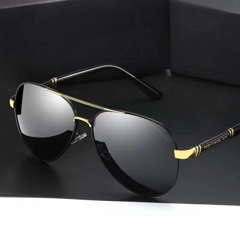 Men's Metal Polarized Sunglasses Black Silver 901 Retro Large Frame - Image 8