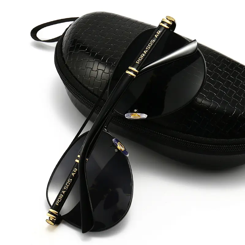Men's Metal Polarized Sunglasses Black Silver 901 Retro Large Frame - Image 13