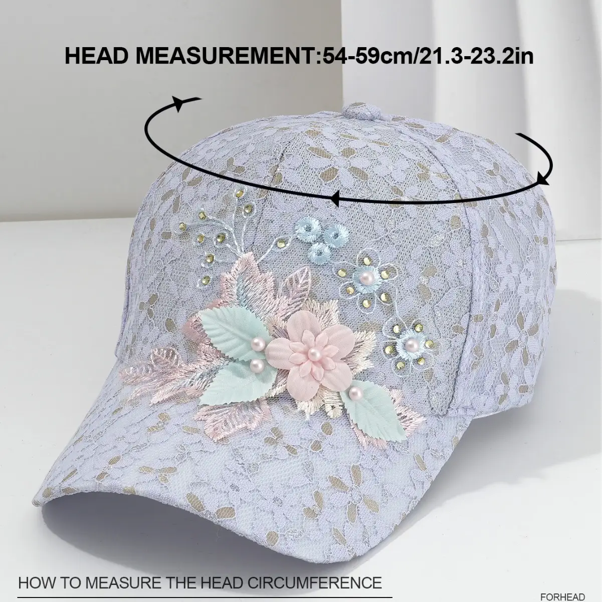 Women's Lace Pearl Hollow Baseball Cap with Flower & Rhinestone