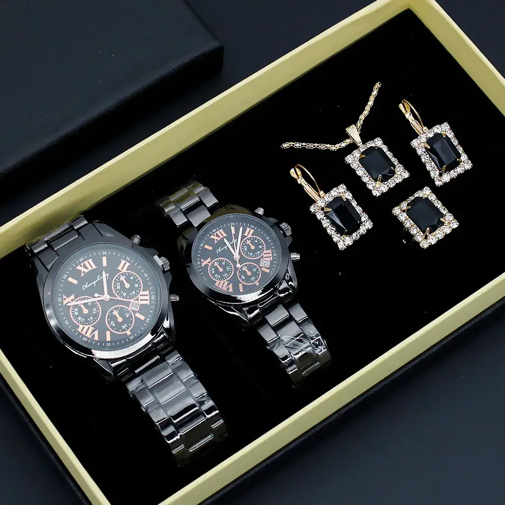 Couple Quartz Watch Set with Necklace & Earrings - Image 10