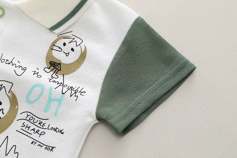 Boys Cotton Short Sleeve T-Shirt Shorts Set White Green Blue — feature 10