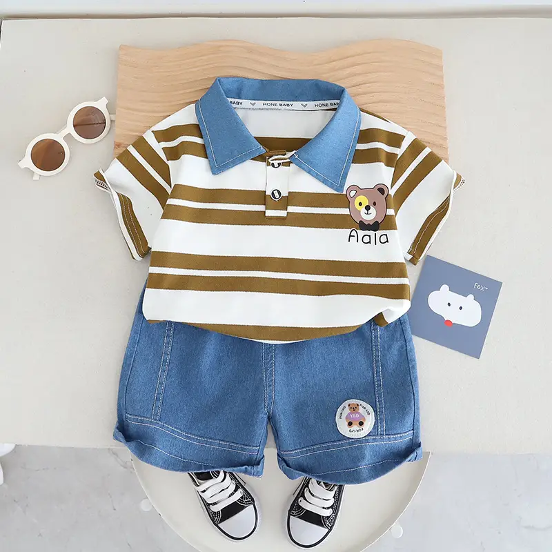 Boys Green Striped Polo Shorts Set Summer 24 - Image 3