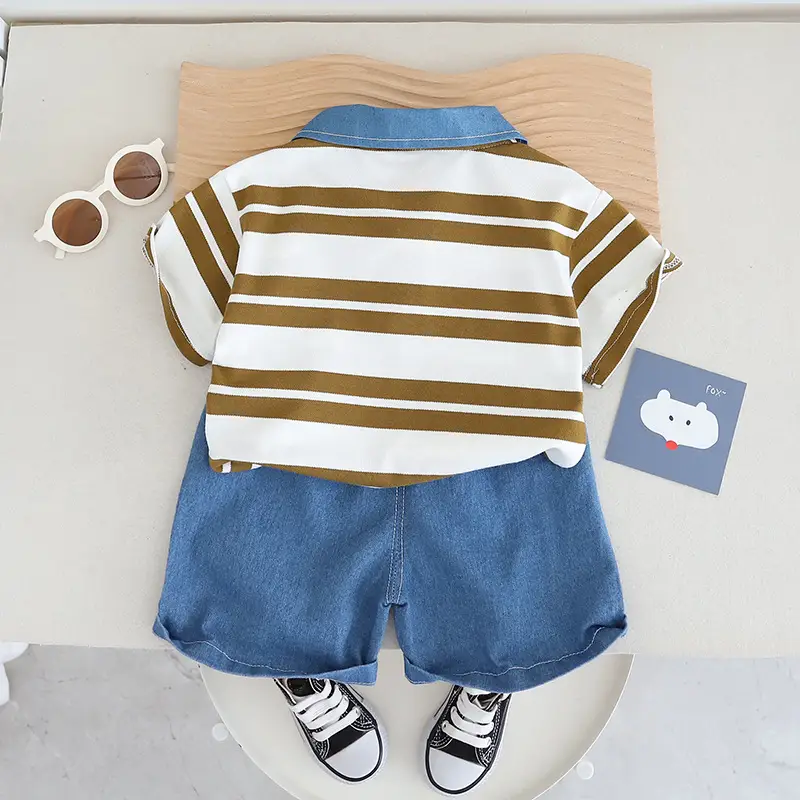 Boys Green Striped Polo Shorts Set Summer 24 - Image 4