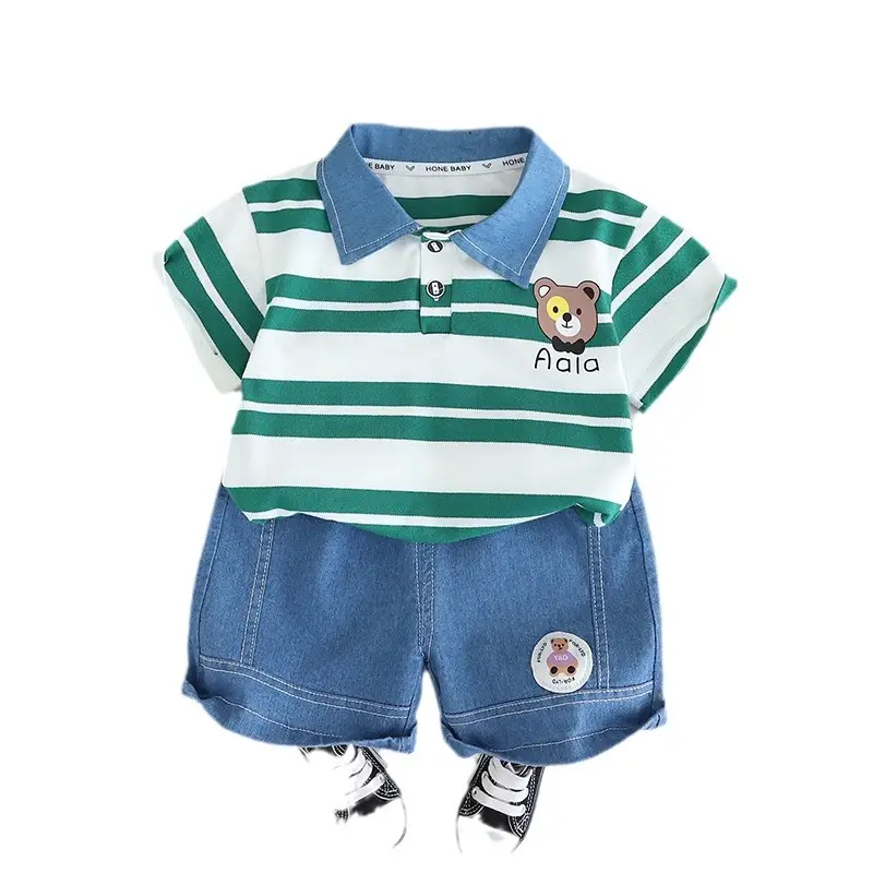 Boys Green Striped Polo Shorts Set Summer 24 - Image 5