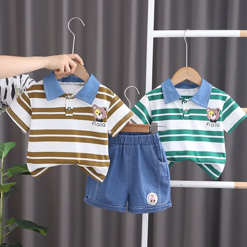 Boys Green Striped Polo Shorts Set Summer 24 — feature 3