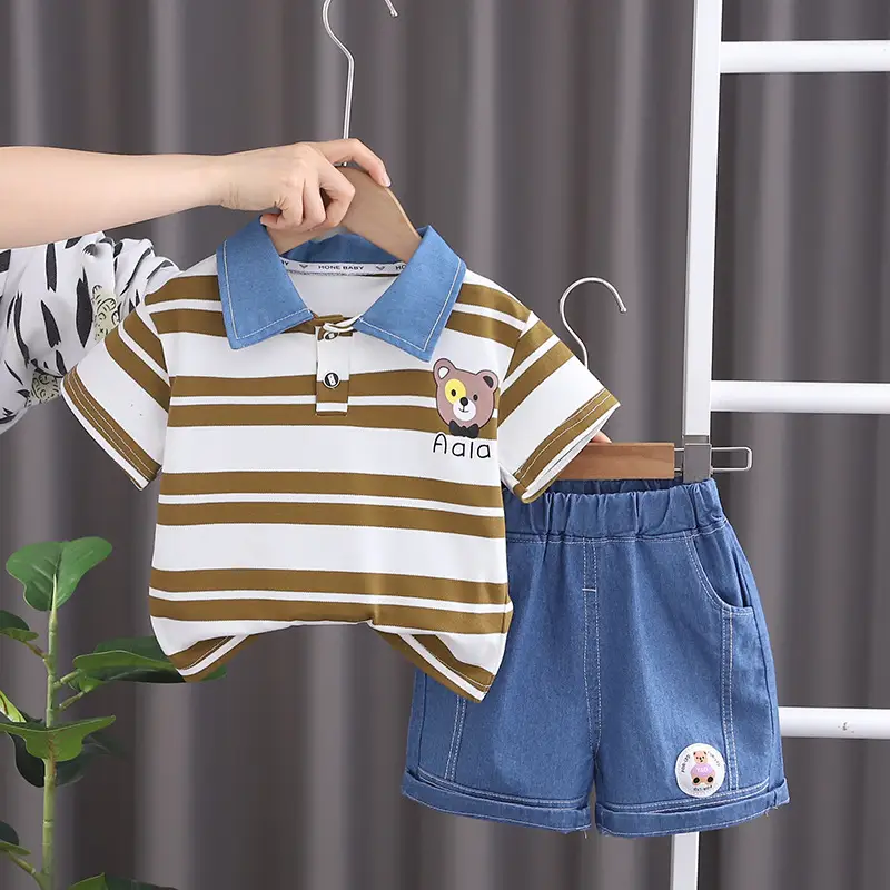 Boys Green Striped Polo Shorts Set Summer 24 — feature 4