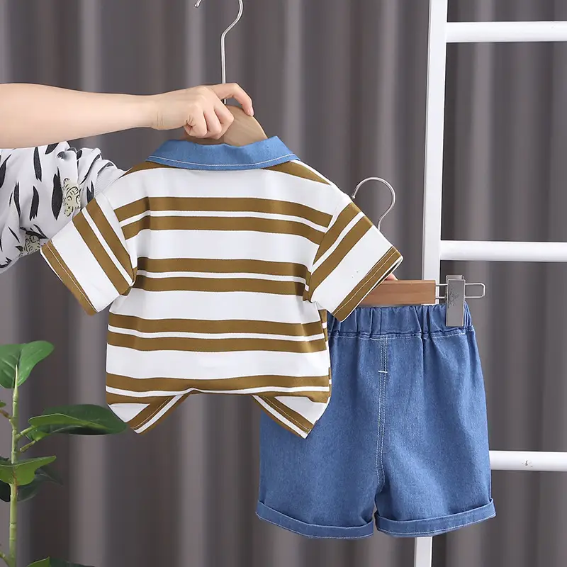 Boys Green Striped Polo Shorts Set Summer 24 — feature 5