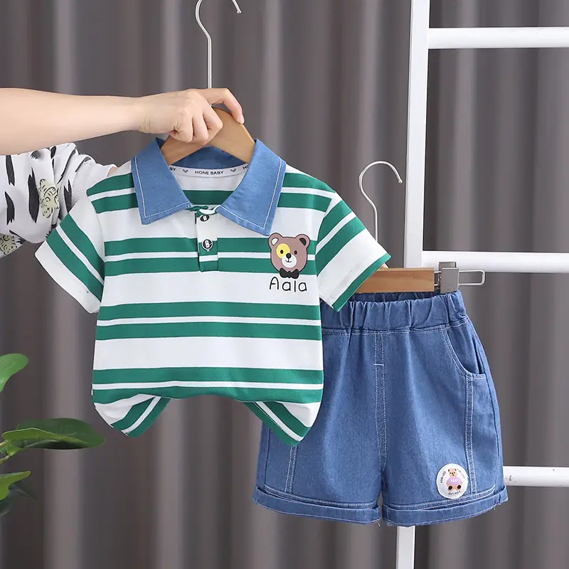 Boys Green Striped Polo Shorts Set Summer 24 — feature 6