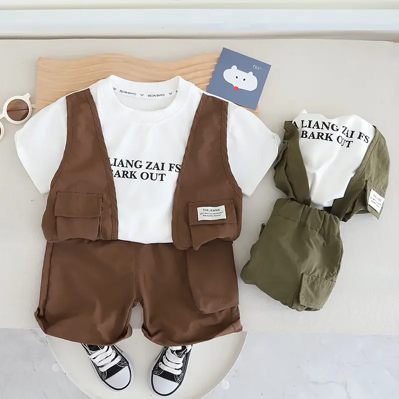 Baby Shorts Set White T-Shirt Brown Shorts 2024 - Image 3