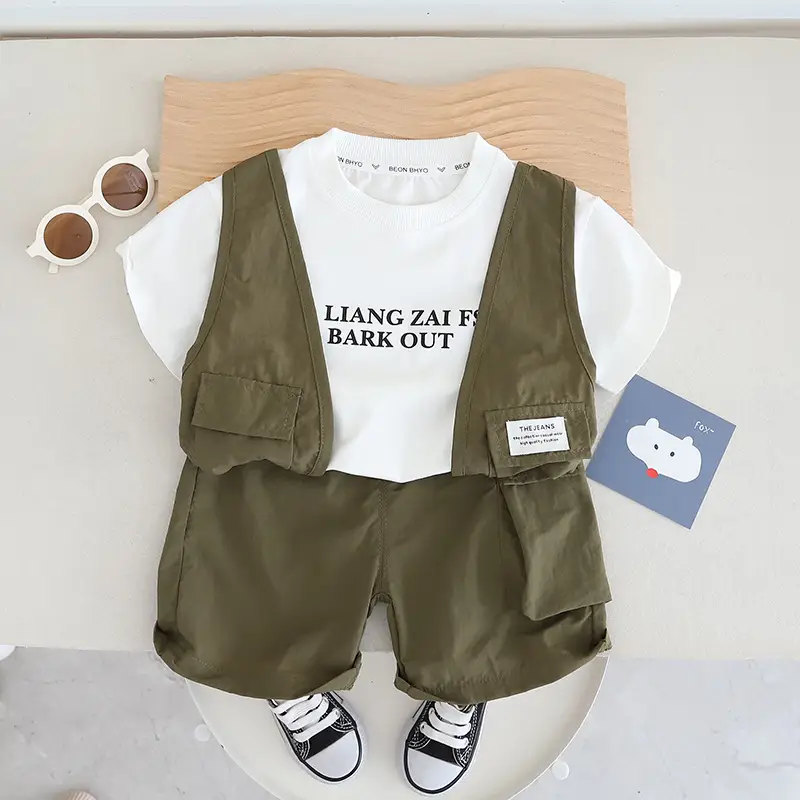 Baby Shorts Set White T-Shirt Brown Shorts 2024 - Image 2
