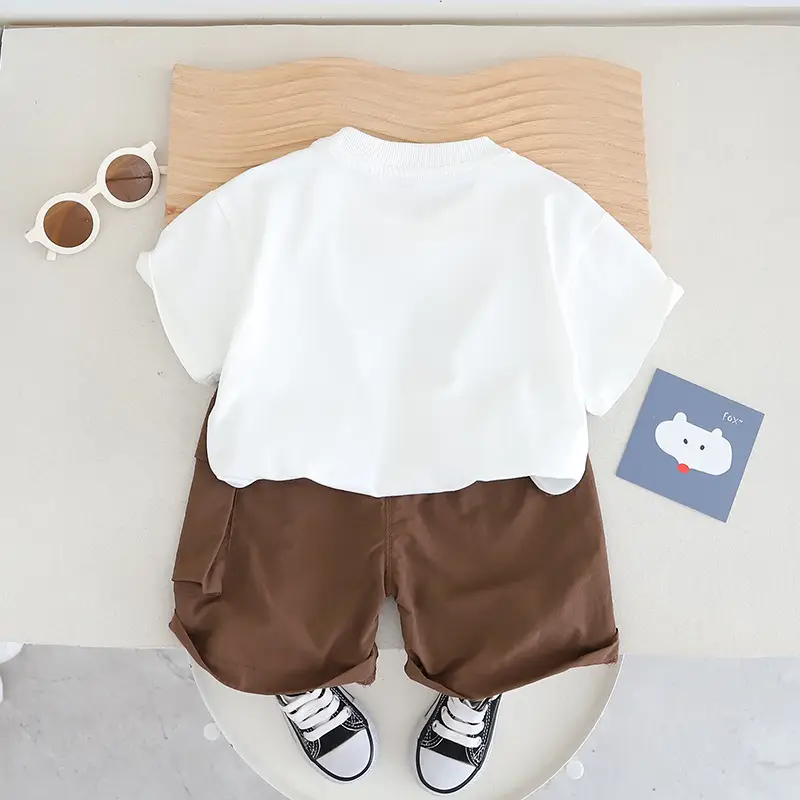 Baby Shorts Set White T-Shirt Brown Shorts 2024 - Image 4