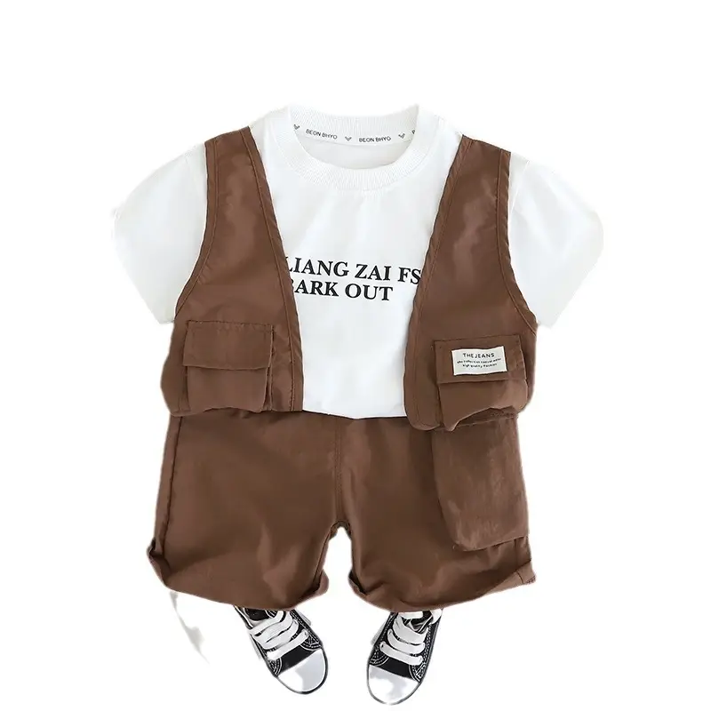 Baby Shorts Set White T-Shirt Brown Shorts 2024 - Image 5