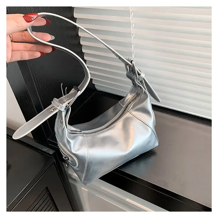Silver Metallic Shoulder Bag for Women 2024 Spring - Image 6