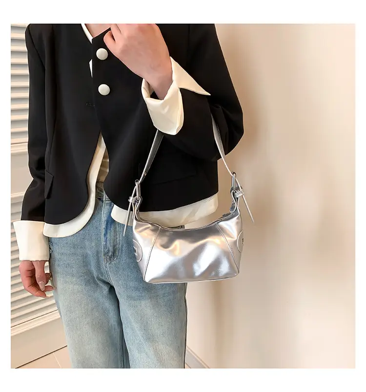 Silver Metallic Shoulder Bag for Women 2024 Spring — feature 21