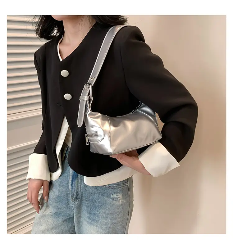 Silver Metallic Shoulder Bag for Women 2024 Spring — feature 23