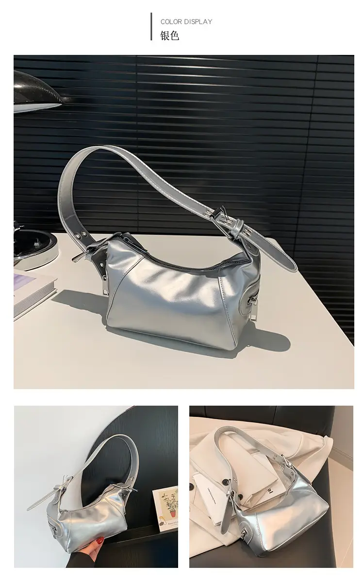 Silver Metallic Shoulder Bag for Women 2024 Spring — feature 26