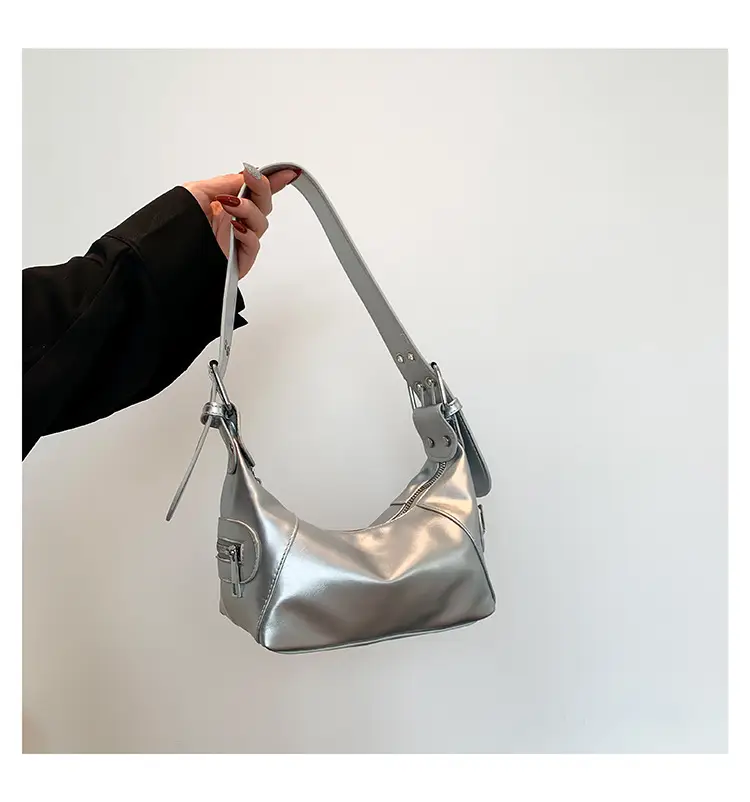 Silver Metallic Shoulder Bag for Women 2024 Spring - Image 4