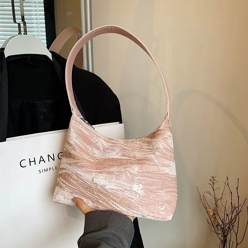 Pink Bamboo Leaf Pattern Shoulder Bag for Women - Image 3