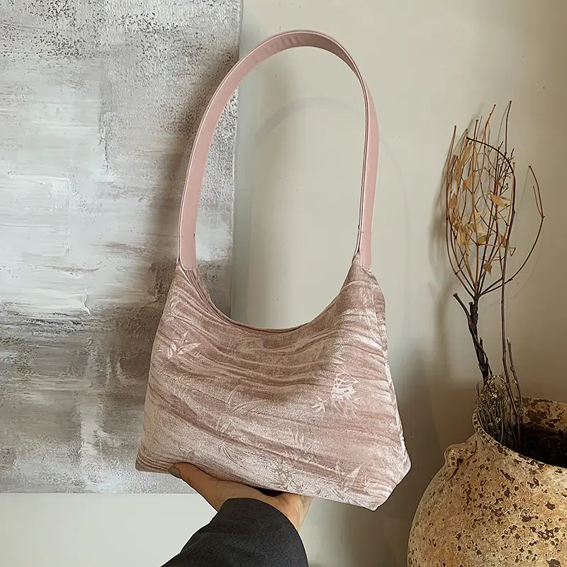 Pink Bamboo Leaf Pattern Shoulder Bag for Women - Image 5
