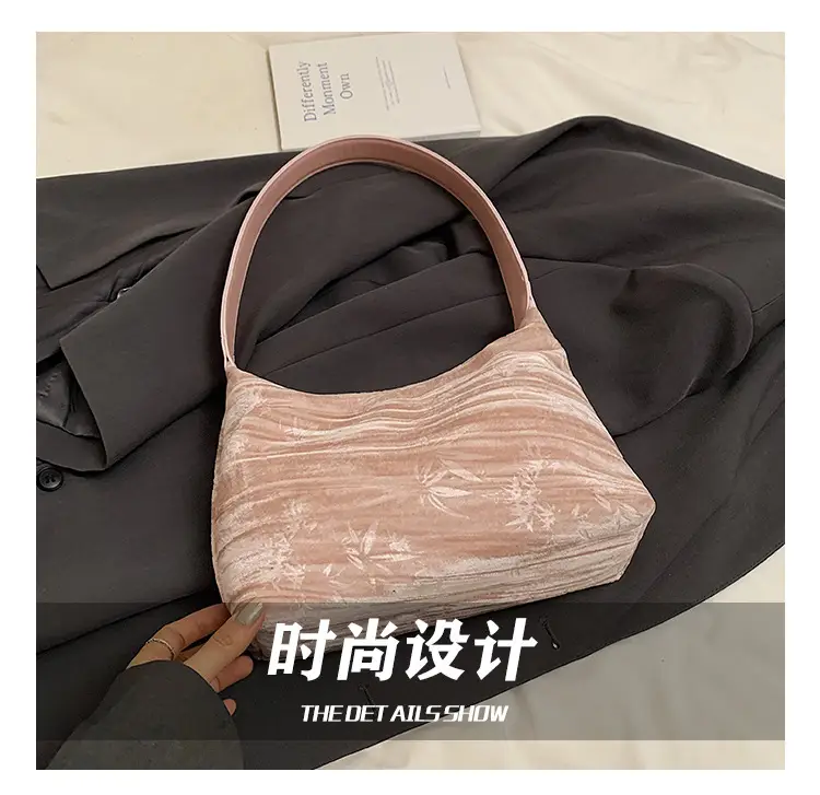 Pink Bamboo Leaf Pattern Shoulder Bag for Women — feature 13