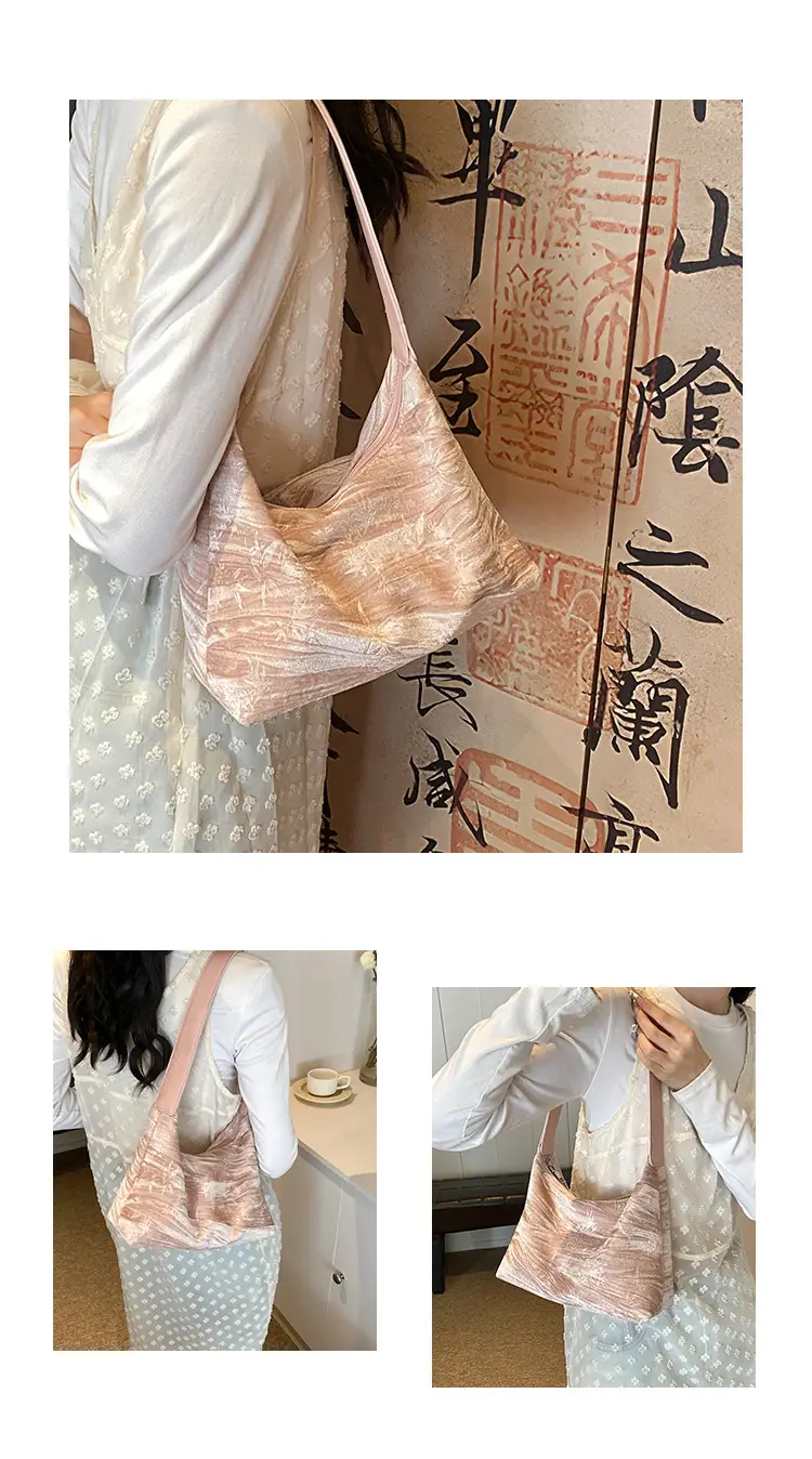 Pink Bamboo Leaf Pattern Shoulder Bag for Women — feature 18