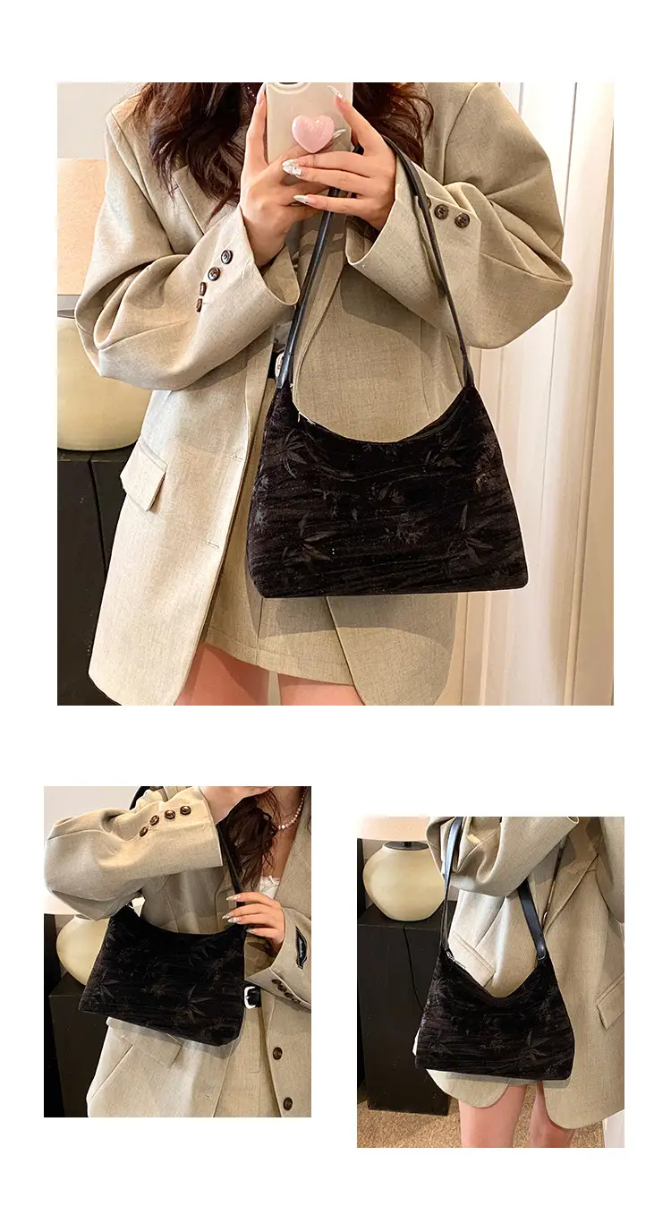 Pink Bamboo Leaf Pattern Shoulder Bag for Women — feature 19
