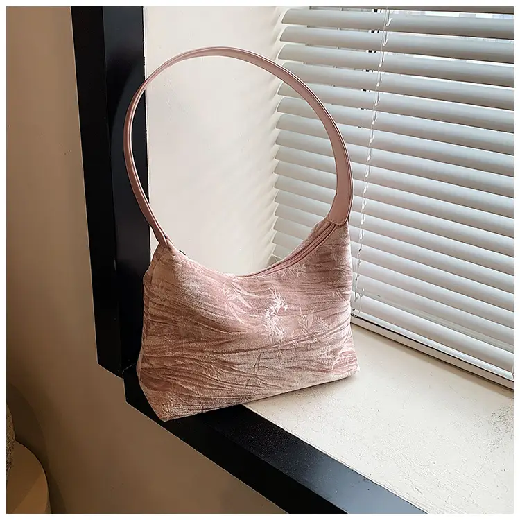Pink Bamboo Leaf Pattern Shoulder Bag for Women — feature 23