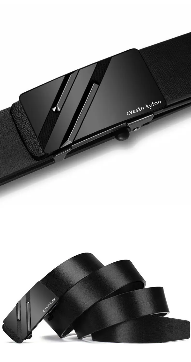Men's Genuine Leather Belt Toothless Automatic Buckle British Style — feature 10