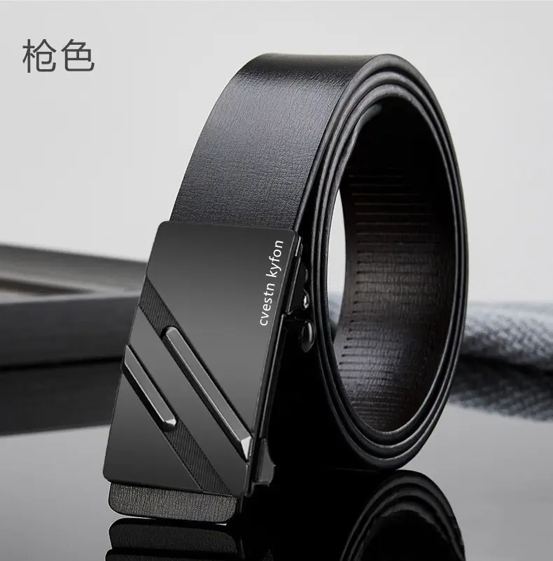 Men's Genuine Leather Belt Toothless Automatic Buckle British Style — feature 9