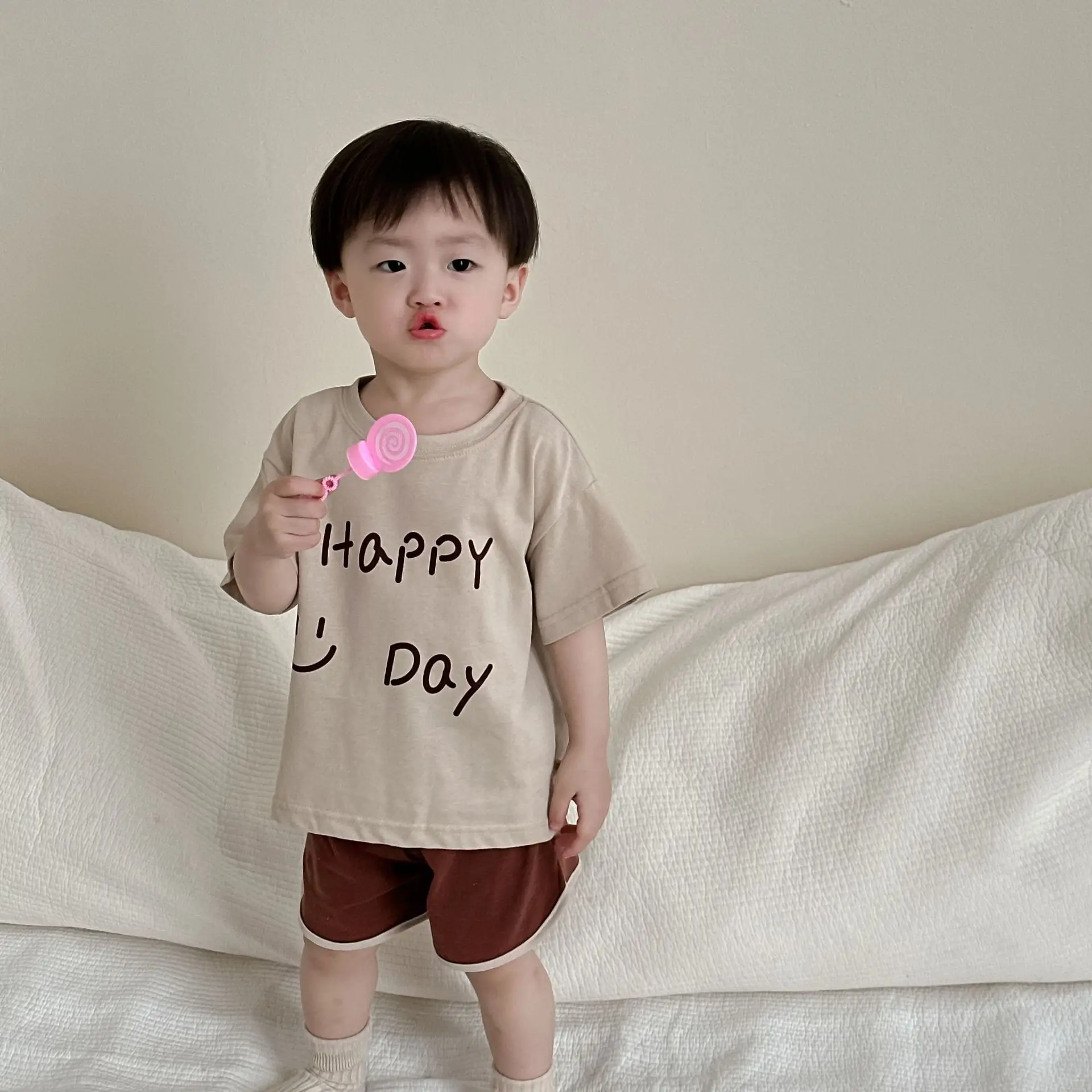 Kids 2Pc Summer T-Shirt Shorts Set Happy Day Design - Image 3