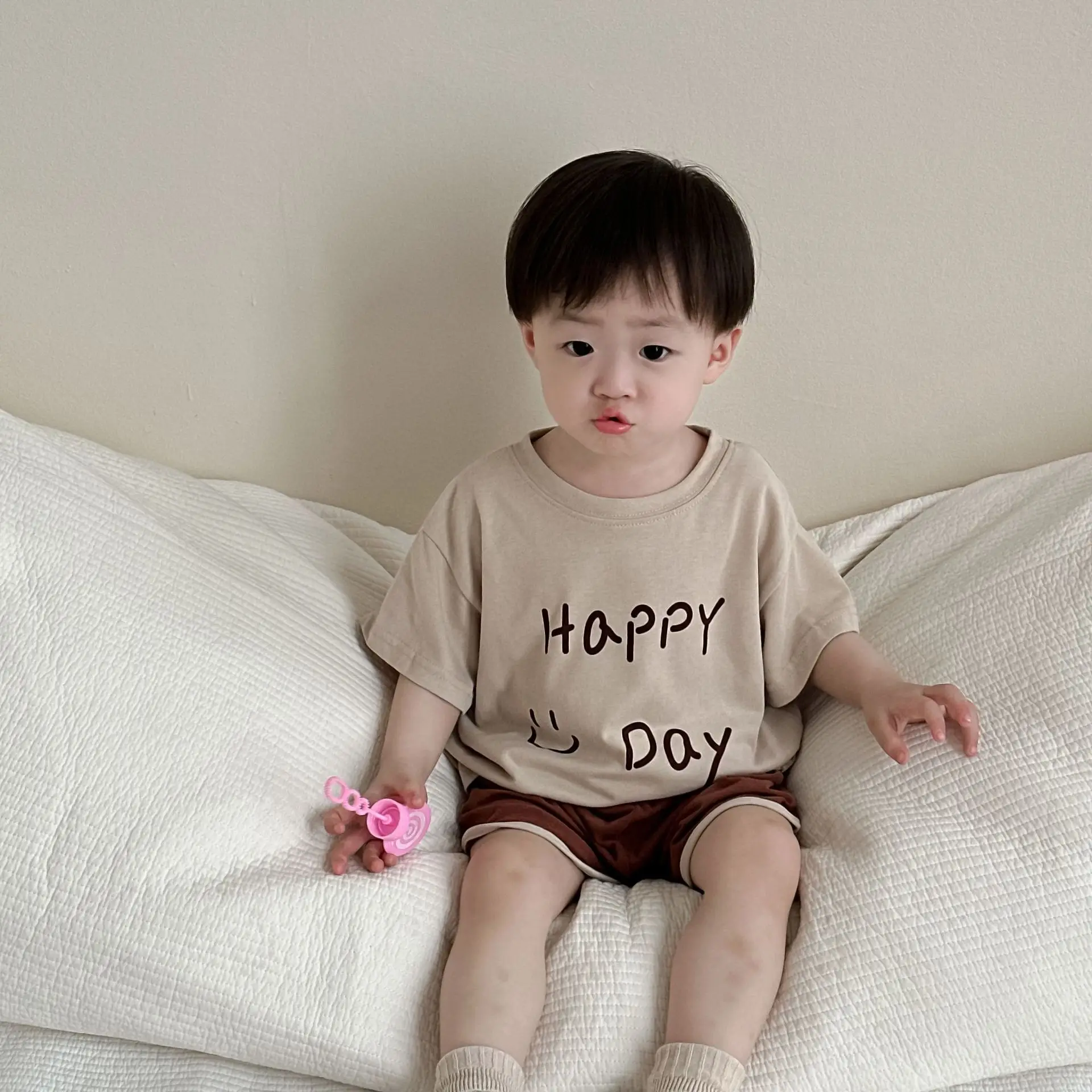 Kids 2Pc Summer T-Shirt Shorts Set Happy Day Design - Image 4